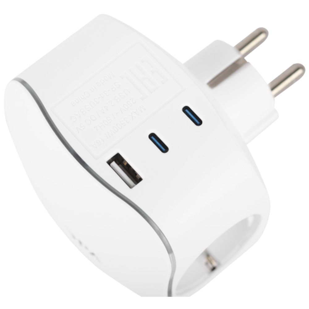 Разветвитель электрический ЭРА SP-3e-3USBAC-W на 3 розетки + 3 USB A+C с заземлением со шторками 16А белый | Тройники