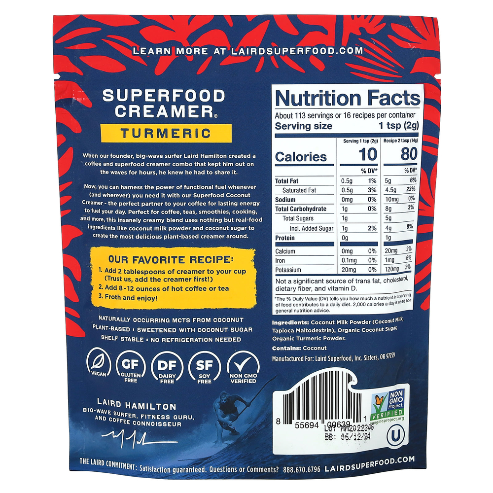 Laird Superfood, Сливки Superfood, куркума, 227 г (8 унций)