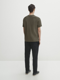 Massimo Dutti Хлопковая футболка с короткими рукавами, зеленый