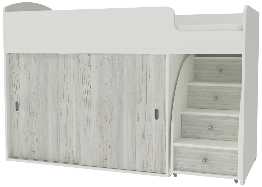 Кровать-чердак КарИВи Малыш Купе Белый  Винтерберг