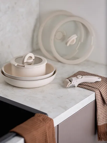 Набор посуды для приготовления со съемной ручкой smart ceramic, 7 предметов, молочный