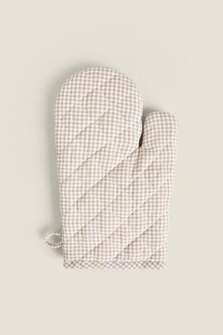 ZARA HOME РУКАВИЦЫ ДЛЯ ДУХОВКИ В КЛЕТКУ, БЕЖЕВЫЙ