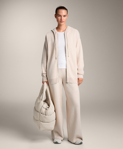 Oysho Длинная вязаная куртка с капюшоном, каменный