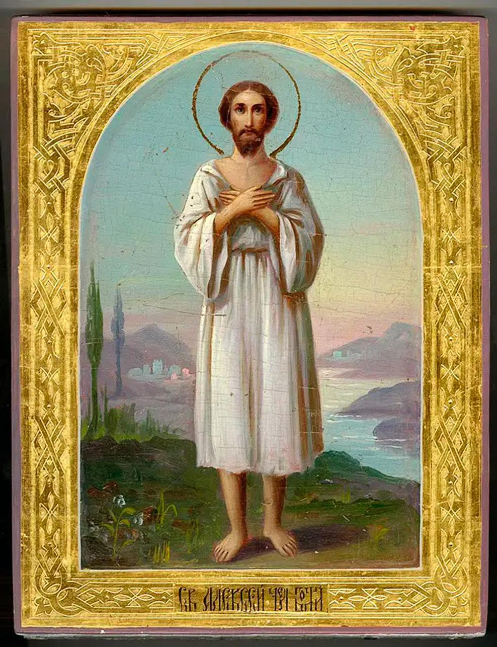Алексий (Алексей) человек Божий святой преподобный. Деревянная икона на левкасе