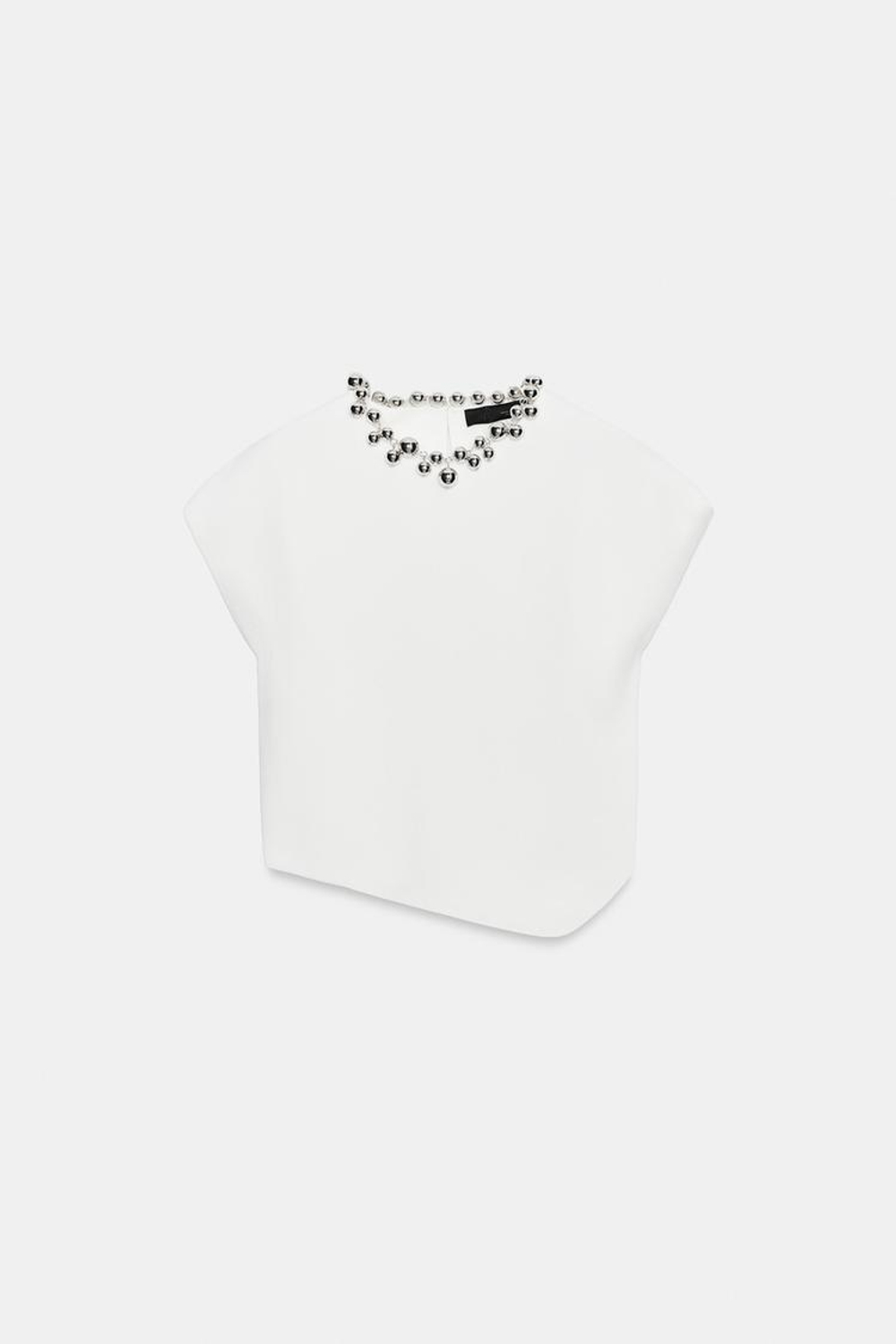 ZARA ТРИКОТАЖНЫЙ ТОП С БУСИНАМИ, БЕЛЫЙ