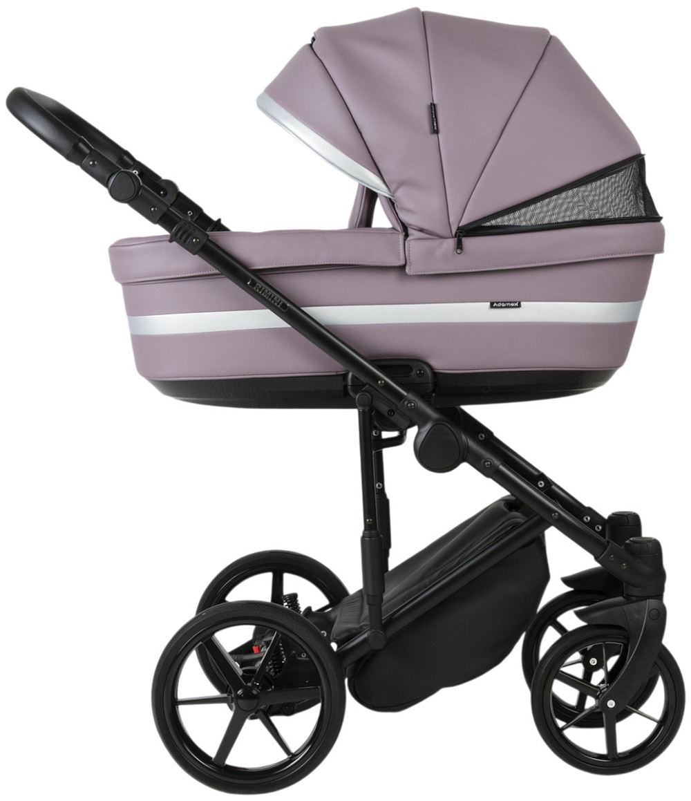 Детская коляска Adamex Rimini Deluxe 3 в 1 RI225A (СВ.СИРЕНЕВАЯ КОЖА+СТАЛЬНАЯ ПЕРЛ.ОТДЕЛКА)