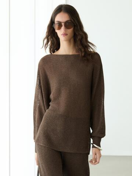 Massimo Dutti Струящийся джемпер из хлопка, коричневый