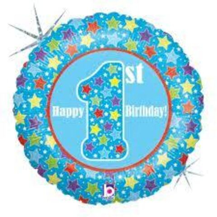 Б КРУГ С РИС 1st Birthday Голубой