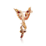 Брошь «Феникс» из красного золота с гранатами, цитринами и эмалью