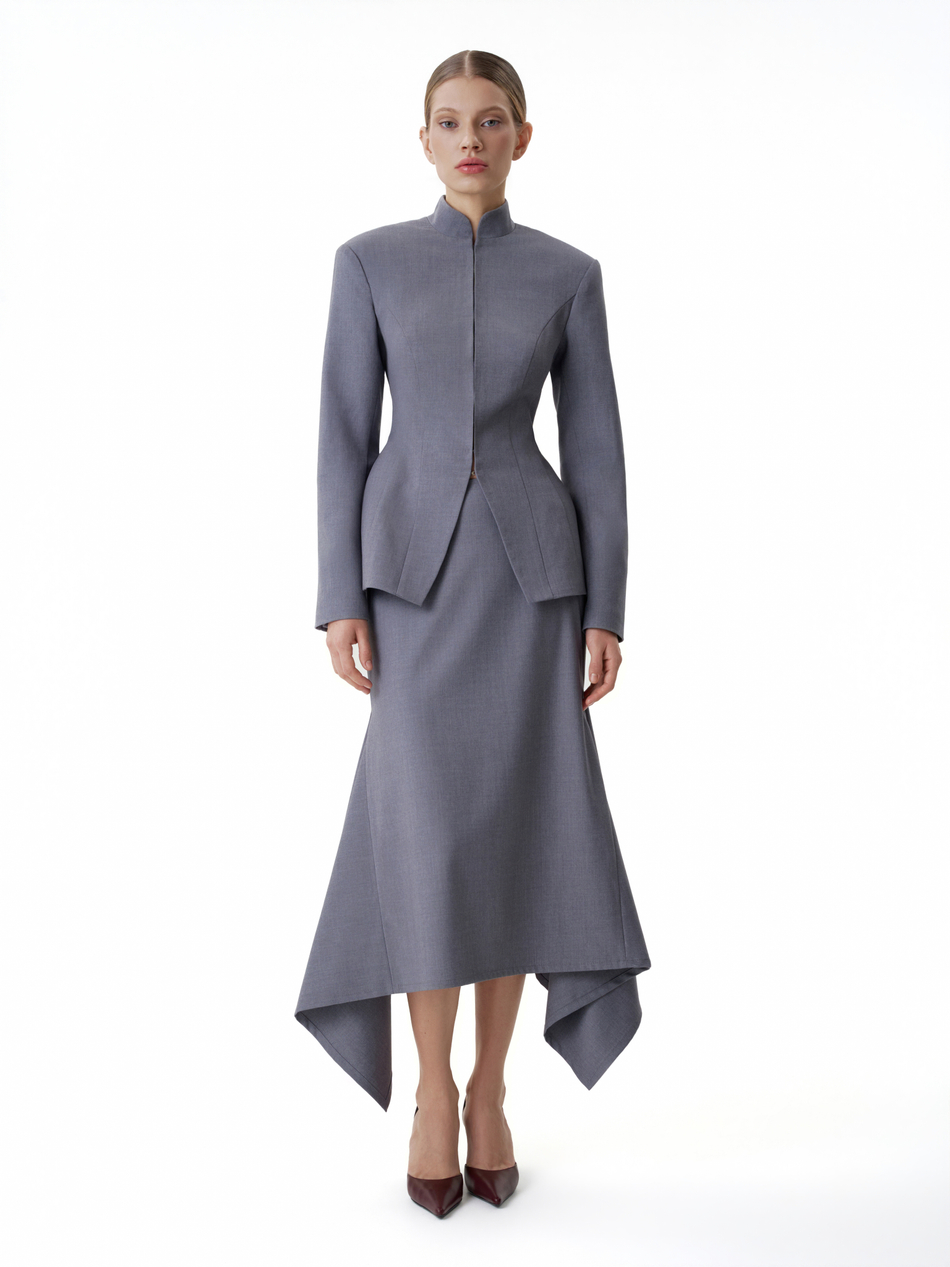 Юбка с клином костюмная серая