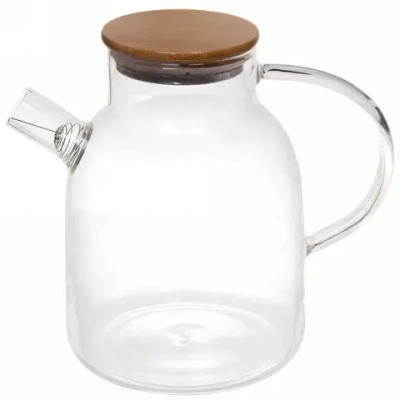 Чайник заварочный стеклянный 1800мл «Хай-Тек» с бамбуковой крышкой, круглая ручка