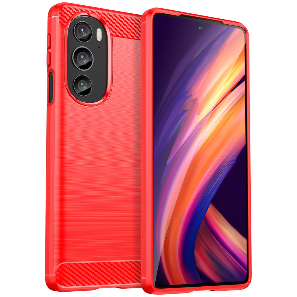 Мягкий чехол красного цвета для смартфона Motorola Edge 30 Pro, серия Carbon (дизайн в стиле карбон) от Caseport
