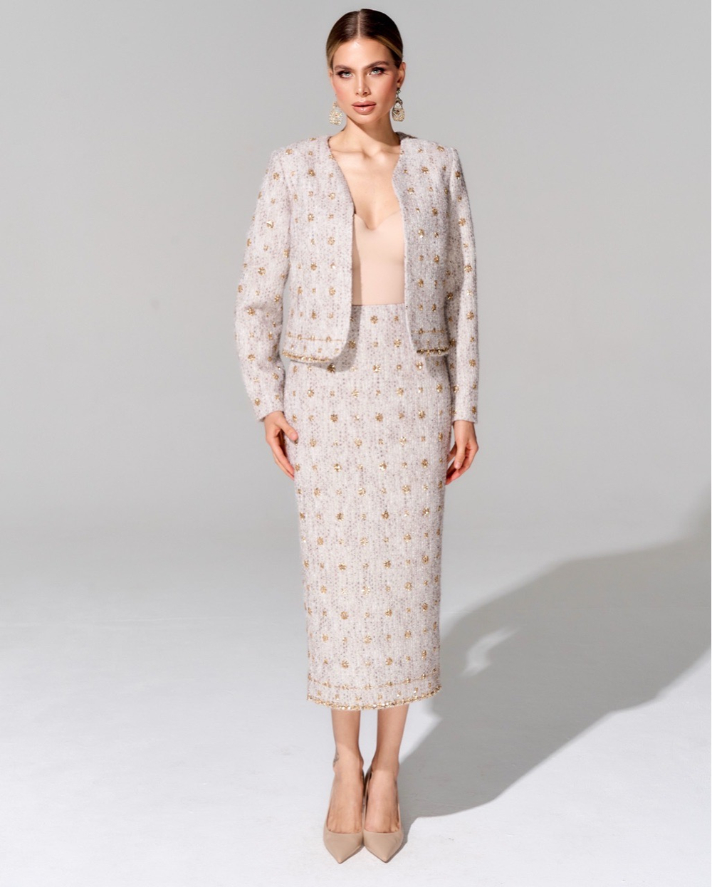 Юбка длины миди из премиального твида