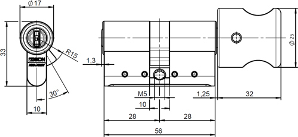 Профильный цилиндр с поворотной ручкой eCLIQ N534,KNF=91