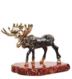 AM- 413 Фигурка «Лось» (латунь, янтарь)
