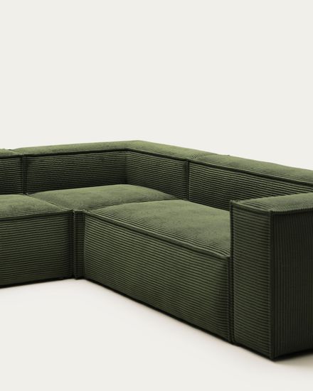 5-местный угловой диван Blok из плотного вельвета зеленого цвета 320 х 290 см