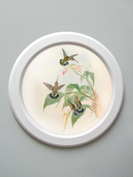 Картина на натуральном холсте в круглой деревянной раме "Райские птички"