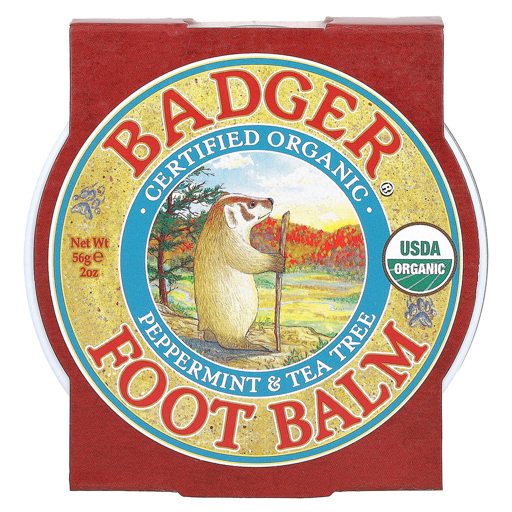 Badger, сертифицированный органический бальзам для ног, перечная мята и чайное дерево, 56 г (2 унции)