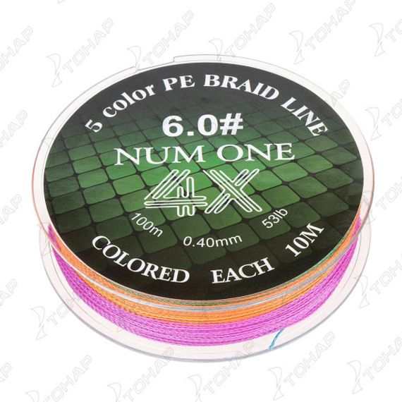 Шнур NUM ONE PE4X-100M 6.0#/0,405 Multi Colour Ryobi