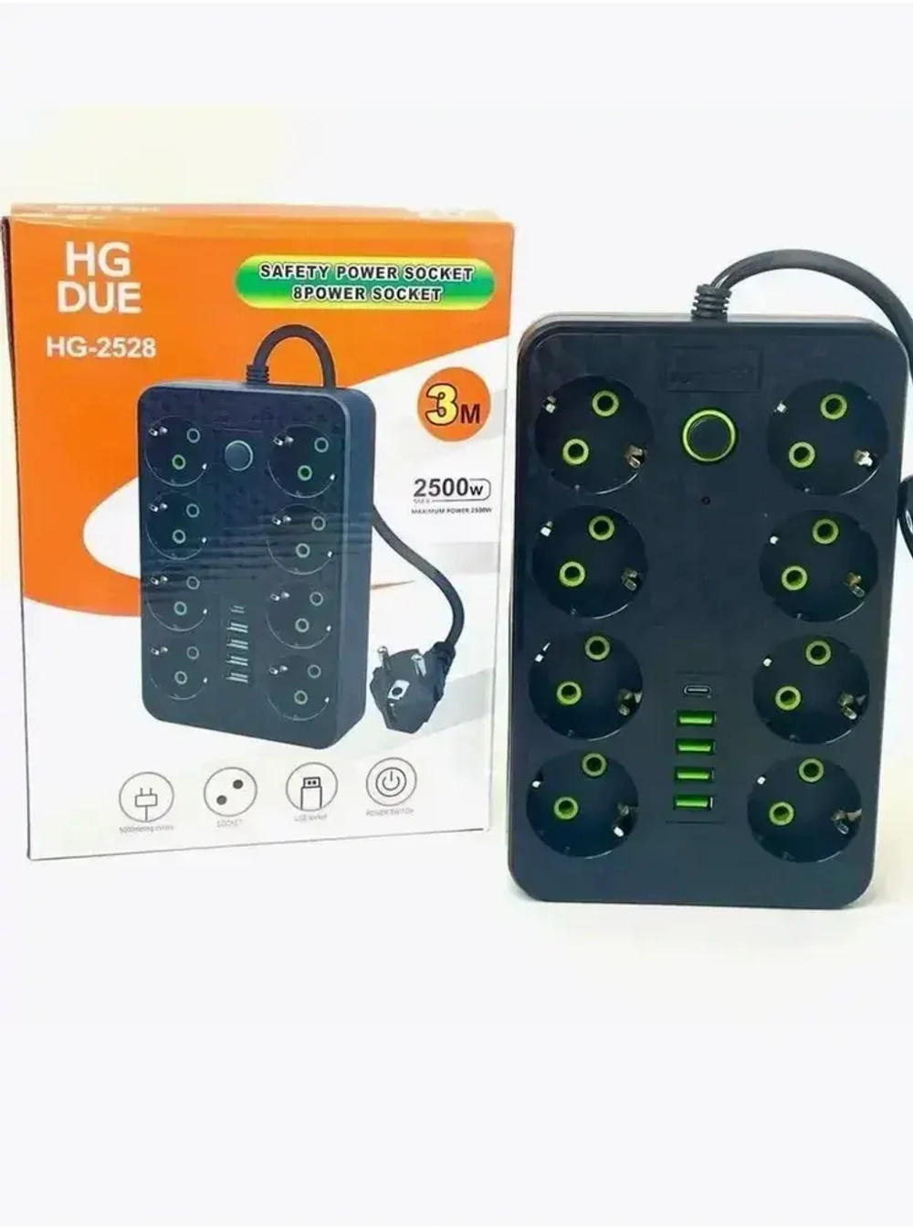 Универсальный удлинитель сетевой фильтр с предохранителем 3м, с usb, 8 розеток (переноска электрическая)