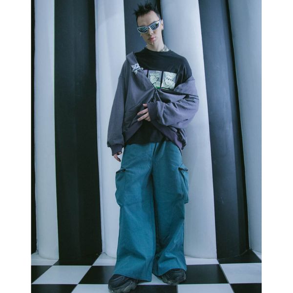 Брюки Карго Широкие Плотные Голубые - фото 3