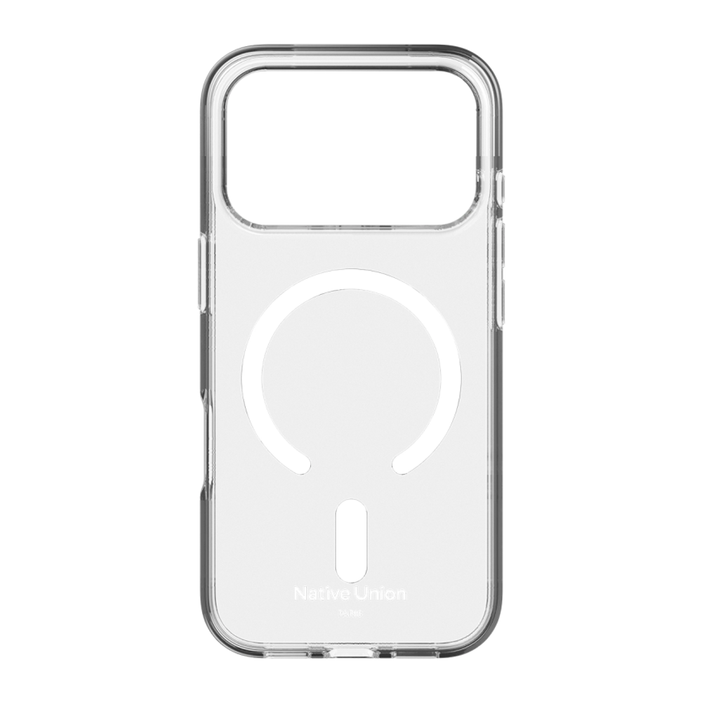 Прозрачный чехол MagSafe Native Union (Re)Clear Case для iPhone 17 Pro Глянцевый гибридный чехол из переработанного пластика, повышенным уровнем защиты при падении и вырезом для Контроллера камеры. Производителем заявлена устойчивость к пожелтению