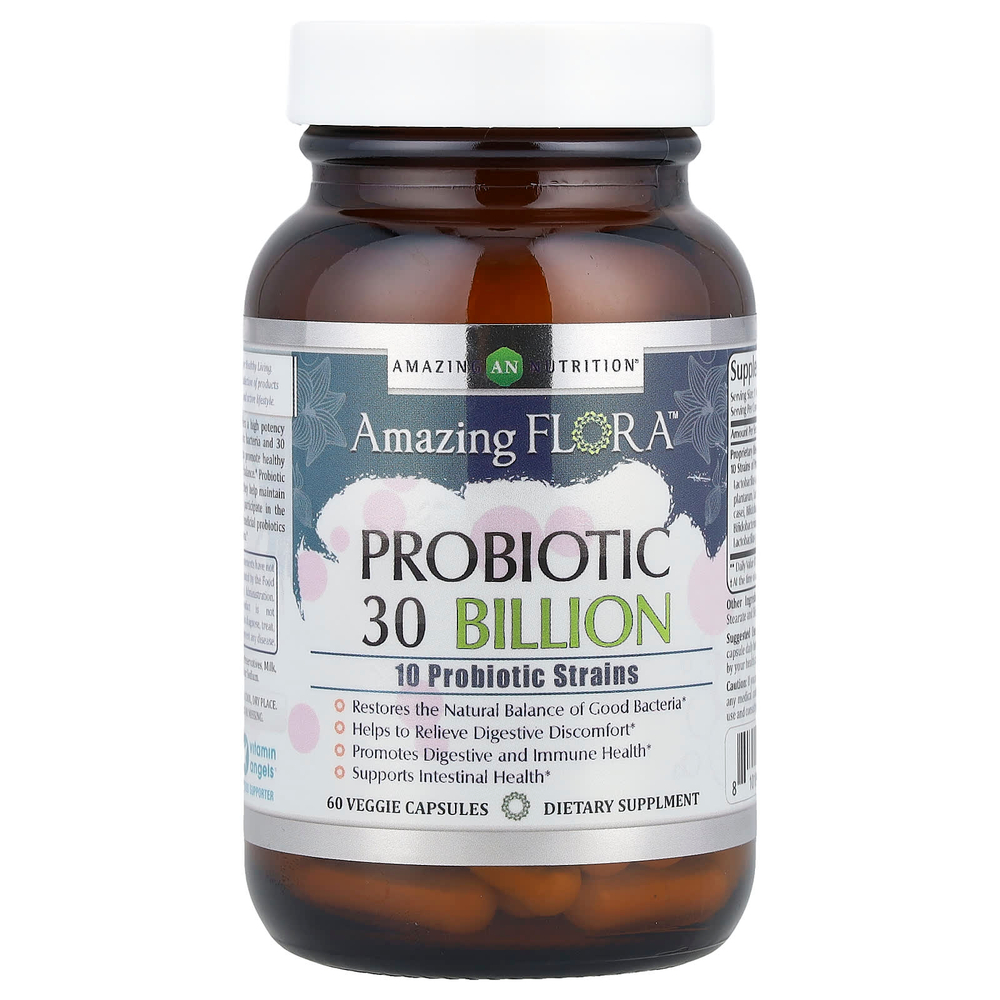 Amazing Nutrition, Amazing Flora ™, пробиотик, 30 млрд КОЕ, 60 растительных капсул