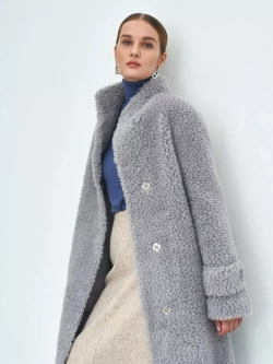 Искусственная зимняя эко шуба чебурашка, серая, Северина