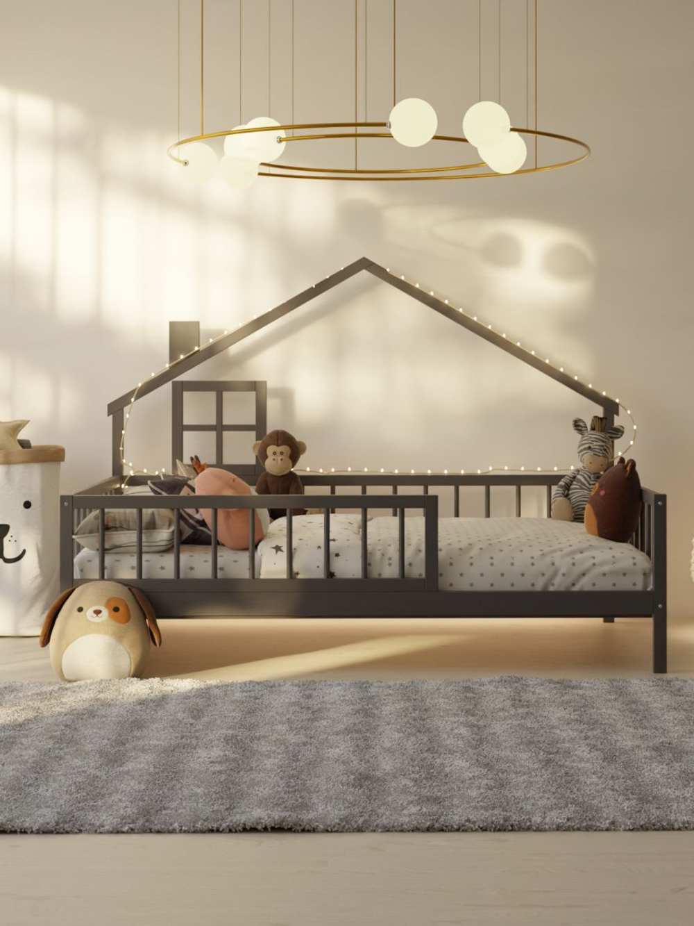 Кровать-домик односпальная 90х200 Локи с настилом из массива сосны для детской комнаты