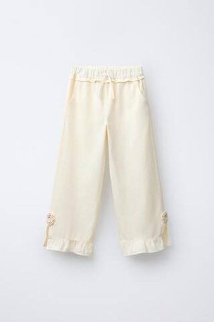 ZARA БРЮКИ С ВОЛАНАМИ, ЭКРЮ