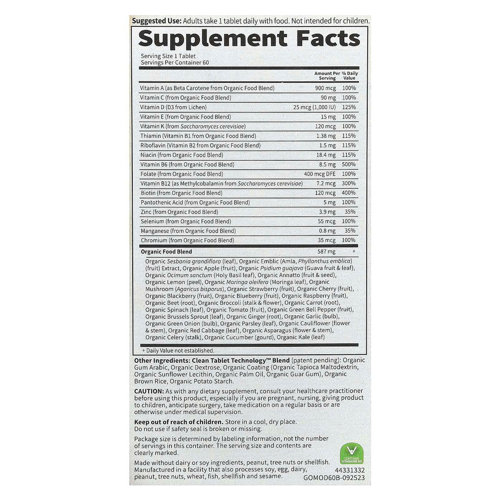 Garden of Life, Organics, мультивитамины из цельных продуктов для мужчин, 60 веганских таблеток