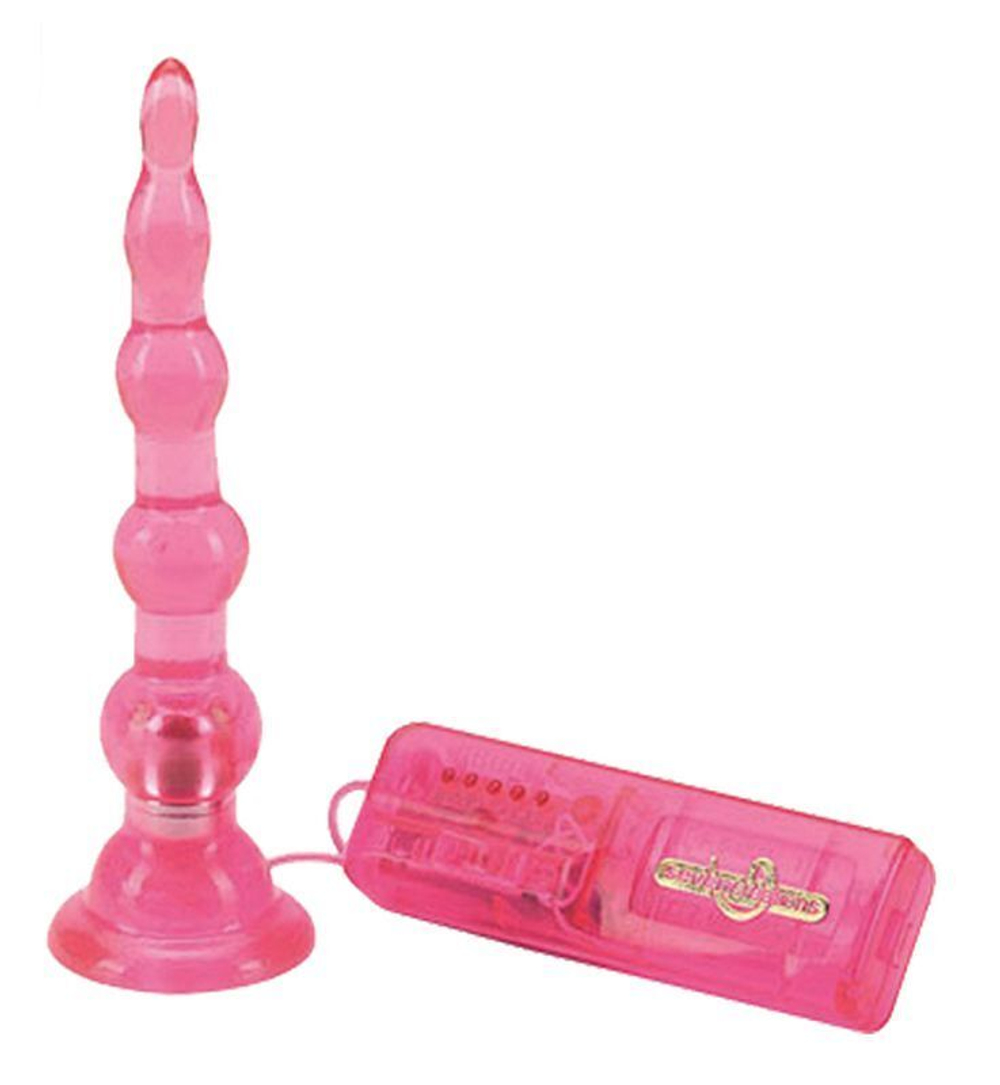 Розовая анальная виброёлочка с выносным пультом - 22,9 см. (Цвет: розовый)