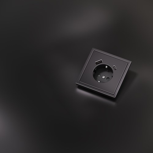 Накладка для розетки с заземлением и защитными шторками, с USB A+C, (антрацит) Voltum S70 Metal VLSM001012