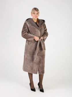 Дубленка зимняя шуба натуральная с капюшоном двухсторонняя