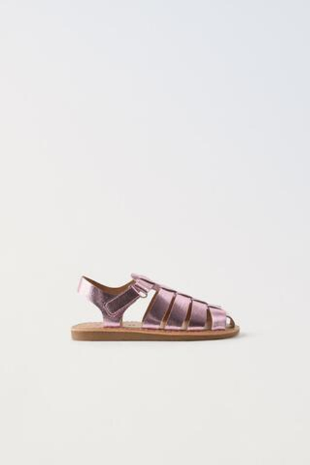 ZARA САНДАЛИИ С МЕТАЛЛИЗИРОВАННОЙ ОТДЕЛКОЙ, РОЗОВЫЙ