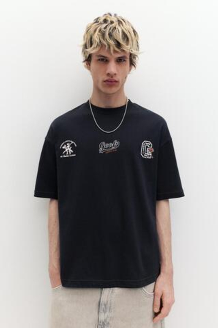 PULL&BEAR Футболка с принтом «Goofy», темно-синий