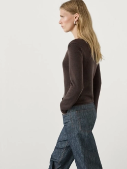 Massimo Dutti Свитер из тонкой шерсти с окантовкой, коричневый