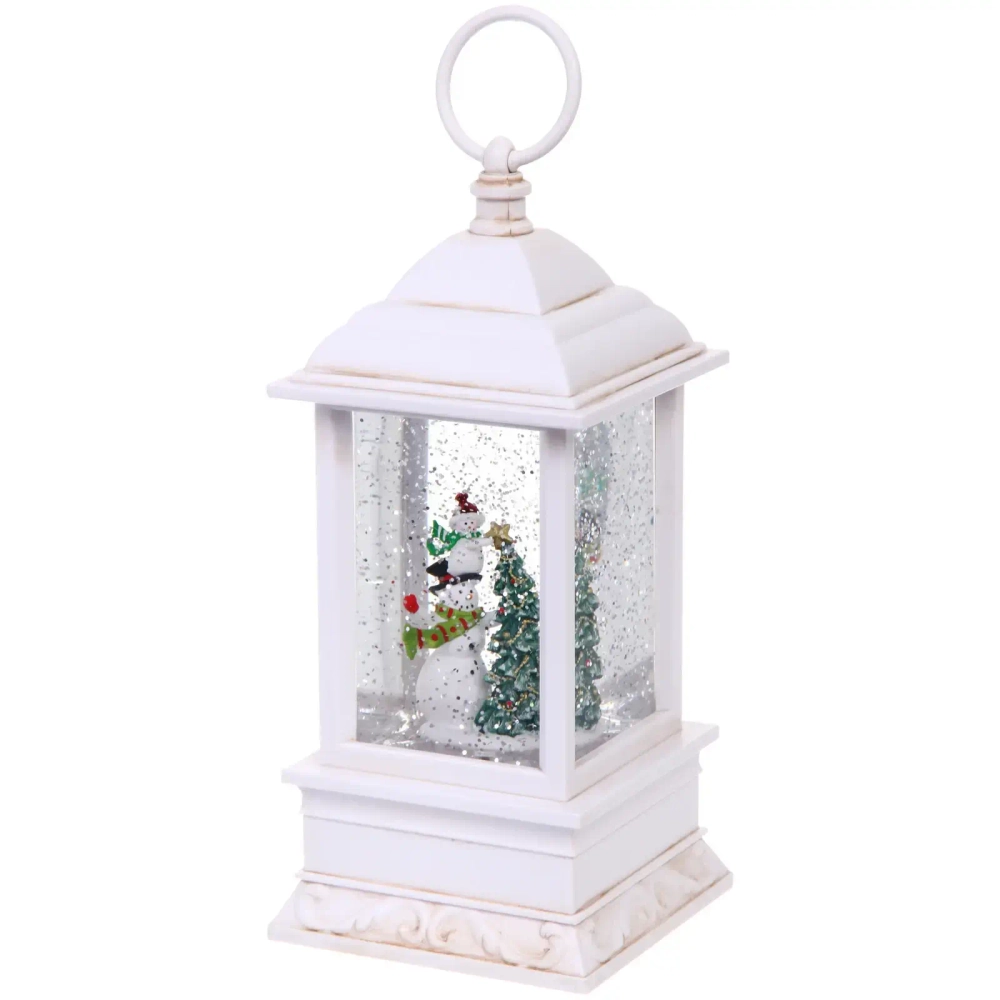 Сувенир с подсветкой «Новогодний день» 10,5*10,5*23,5 см , мелодия, подсветка, эффект снегопада (работает от 3*АА, USB)