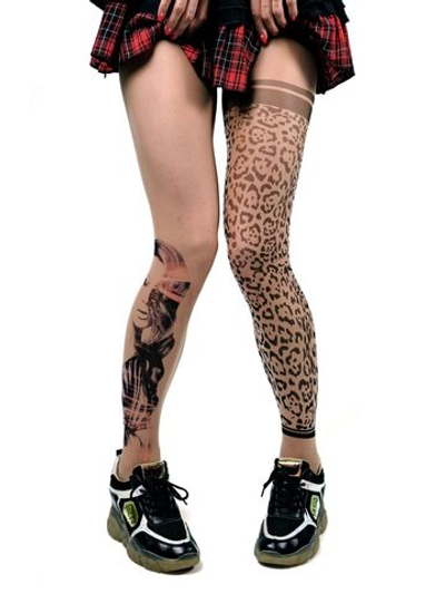 Колготки с леопардовым принтом с одной стороны и девушкой с другой (Размер: S-M-L) (Цвет: бежевый)