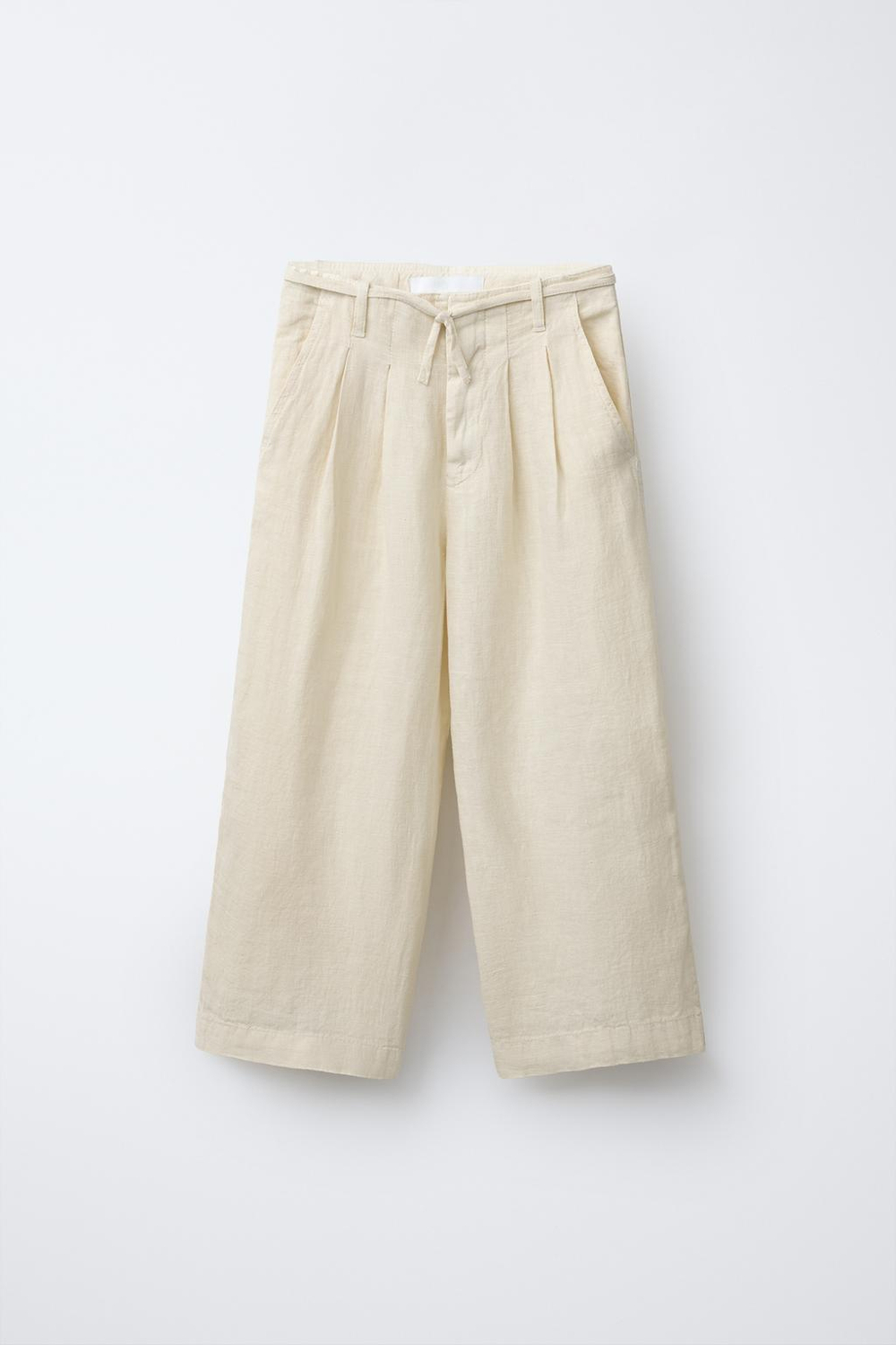 ZARA ПЛИССИРОВАННЫЕ БРЮКИ Из 100% ЛЬНА, КРЕМОВЫЙ