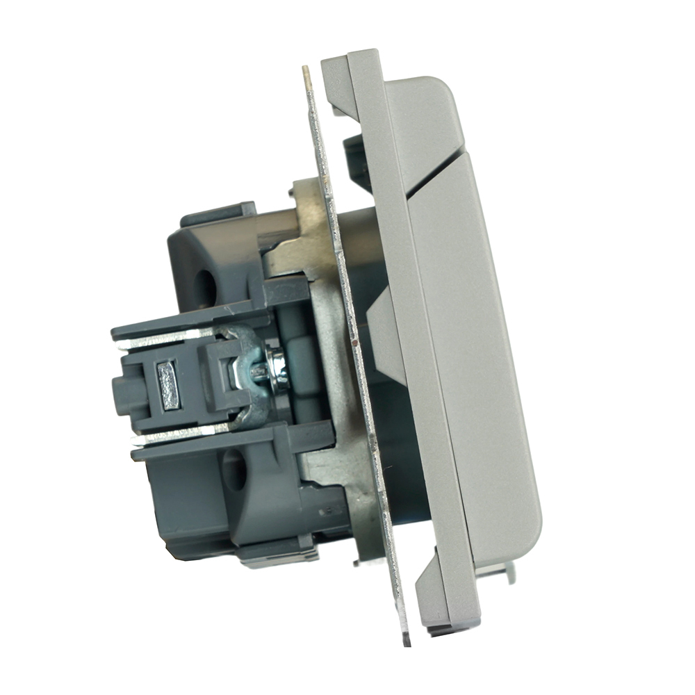 Розетка 1-местная с крышкой с защ. штор, STEKKER, с/з, 250В, 16А, серия Эмили, RST16-5112-10, платиново-серый, soft touch 49959