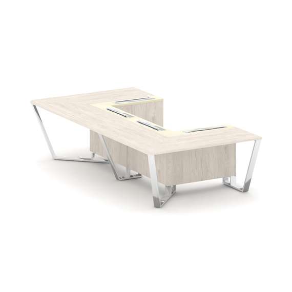 Steel Meet Стол переговорный П-образный MM-PR.B.SP-07P Денвер Светлый/Ваниль Глянец/Нержавеющая Стал