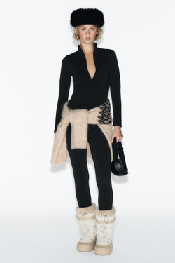 ZARA БОТИНКИ С ОТДЕЛКОЙ ИЗ ИСКУССТВЕННОГО МЕХА, ЭКРЮ/БЕЛЫЙ