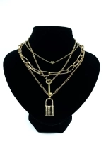 Многослойная золотистая цепочка с подвесками Ключ и Замочек