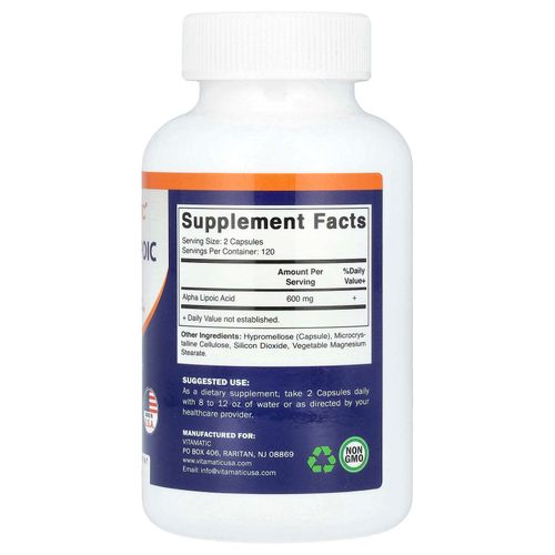 Vitamatic, альфа-липоевая кислота, 240 вегетарианских капсул (300 мг в 1 капсуле)