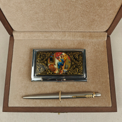 Набор подарочный "Подарок строителю" с ручной росписью с ручкой Parker в футляре