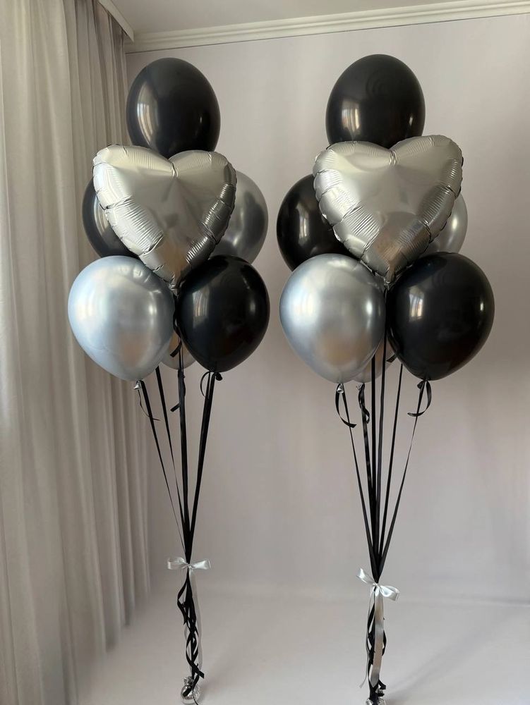 Воздушные гелиевые шарики с доставкой по Хабаровску черный/серебро №4596