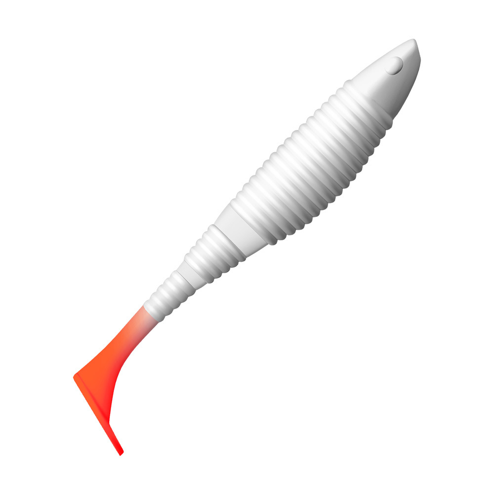 Приманка ZUB-WIBRA 100мм(4")-4шт, (цвет 010) белое тело-красный хвост