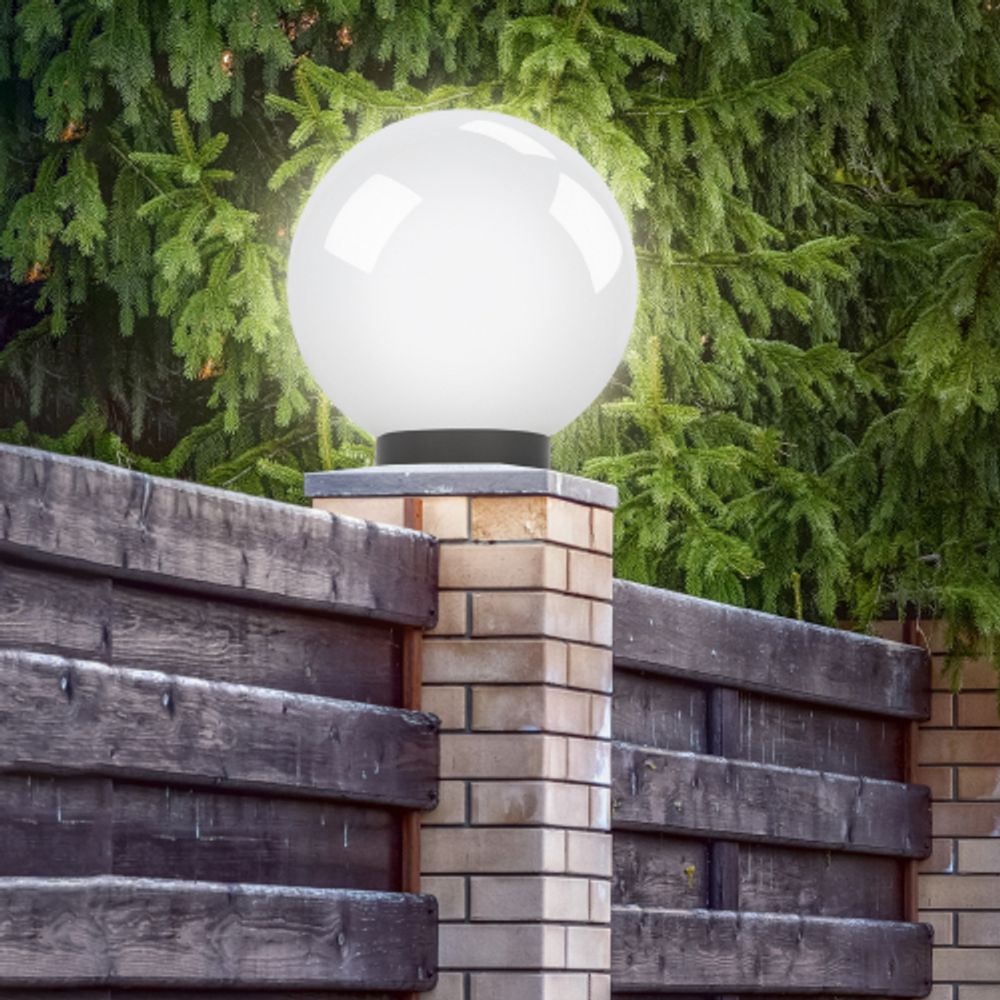 Садово-парковый светильник ЭРА НТУ 01-100-301 шар опаловый на опору / кронштейн IP44 Е27 max100Вт d300mm | Садово-парковые светильники