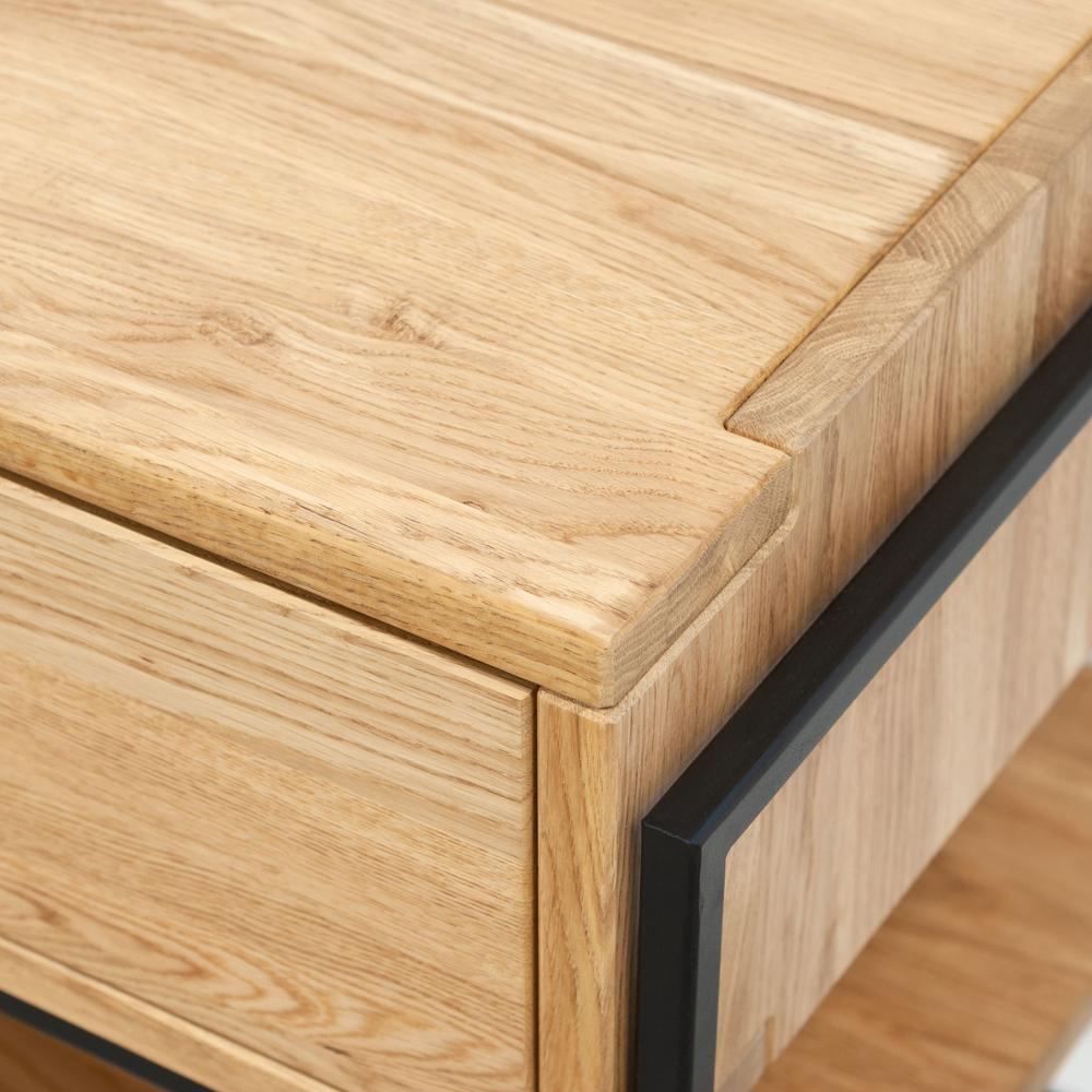 Тумба под телевизор, 123х46х60, G+K, напольная, туалетный столик, с ящиками и полкой, из массива дуба, лак, MAKOSA